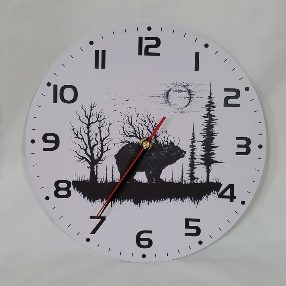 Abstract Bear Round Acrylic Large Wall Clock, Silent Non Ticking ~ Black & White